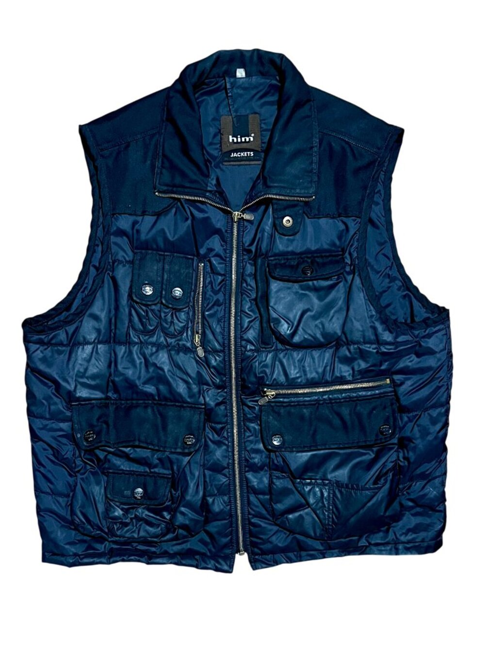 Him Jackets Y2K Full Zip Black Cargo Jacket Vest, Men's 2XL